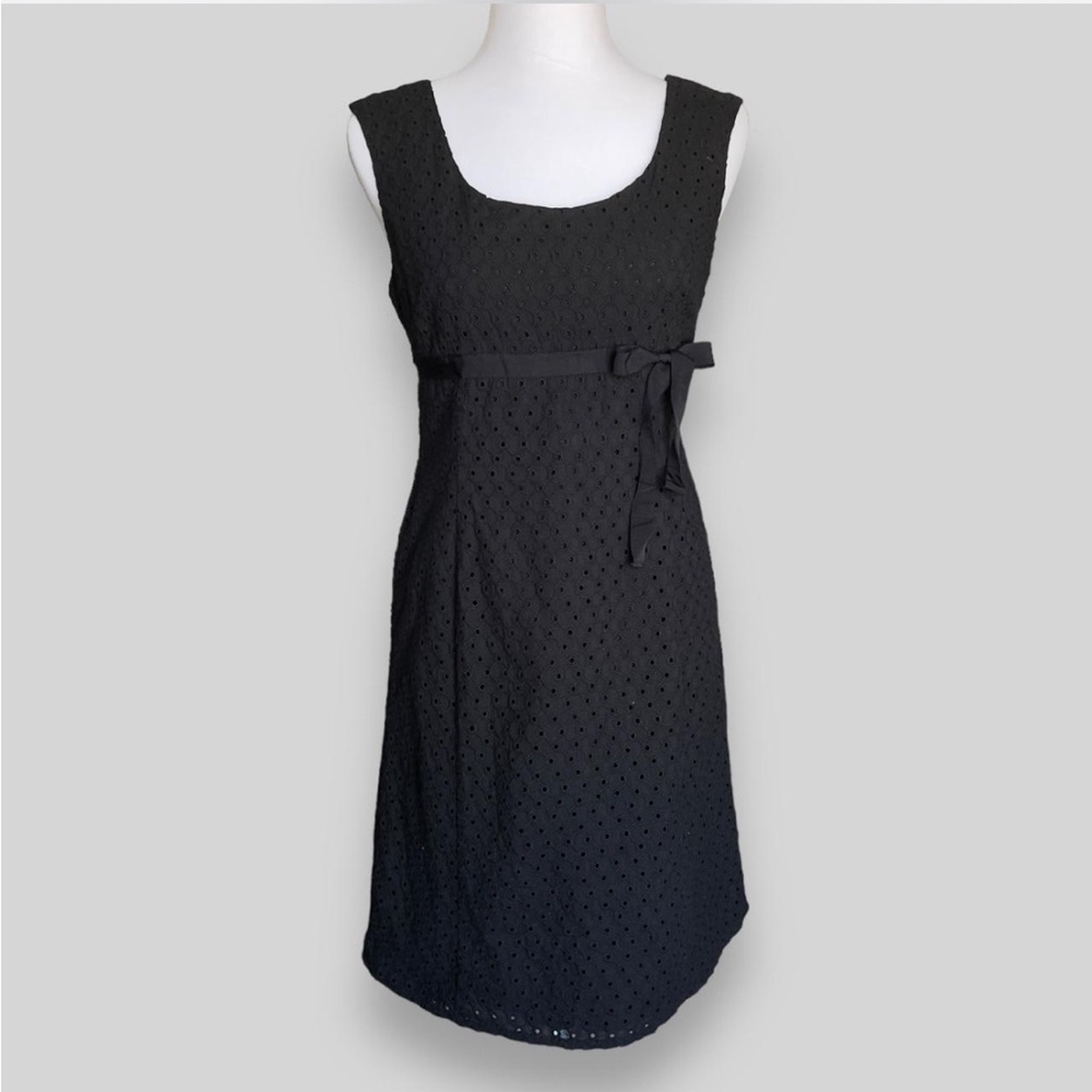 Ann Taylor Black Eyelet Sleeveless Dress A-line Sheath‎ Empire Cotton Blend Sz 6
